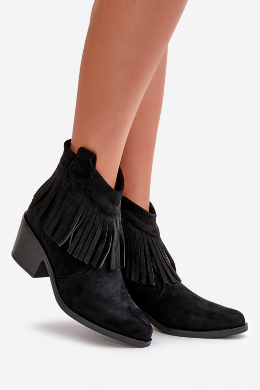 čižmy v kovbojskom štýle Dámske Zapnuté Hrad z eko semišuoIne čierna S.Barski HY42-127