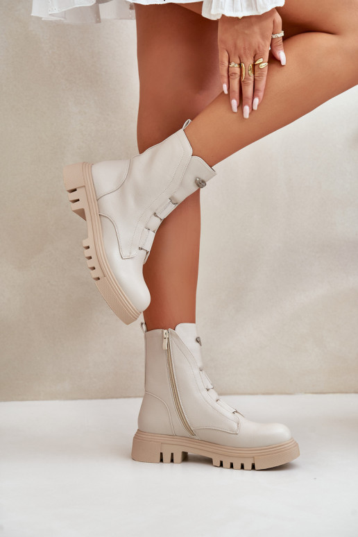 zahriať sa Pracovné členkové topánky Dámske Zapnuté Hrad Eko Kožené slonovina Máilyra