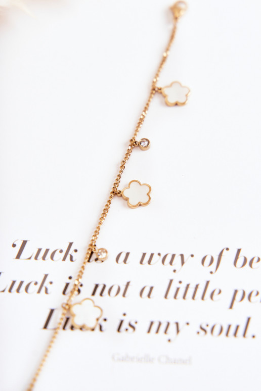 Náramok s reťazou s kvetmi zlato-biely