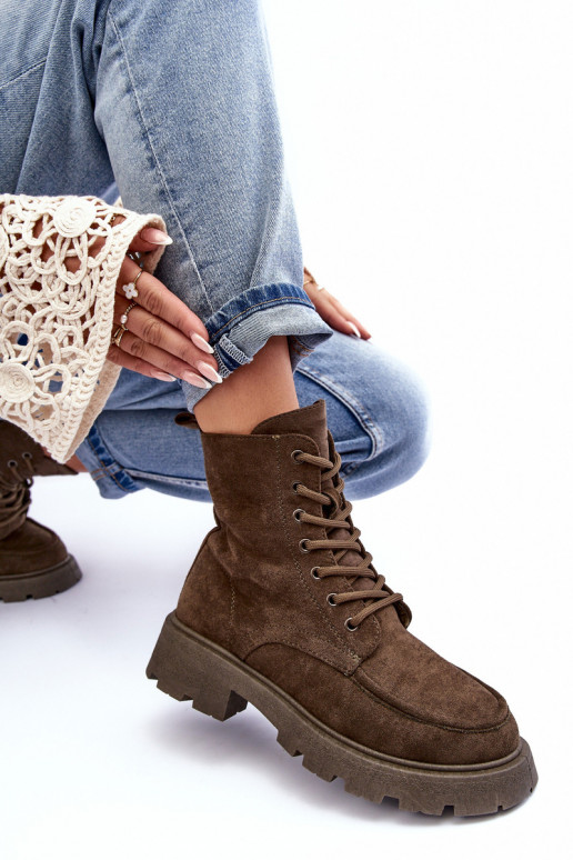 Semišové topánky topánky zahriať sa so širokými podpätkami khaki farby Zikey