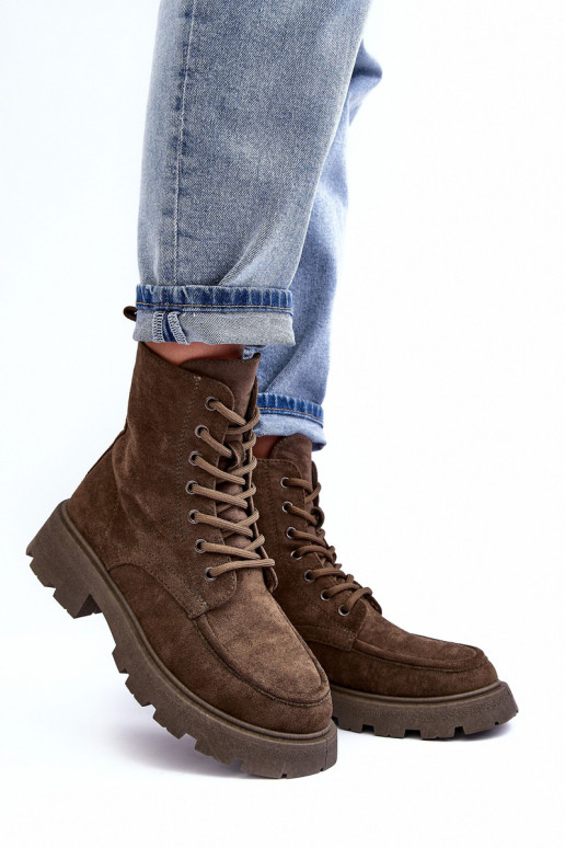 Semišové topánky topánky zahriať sa so širokými podpätkami khaki farby Zikey