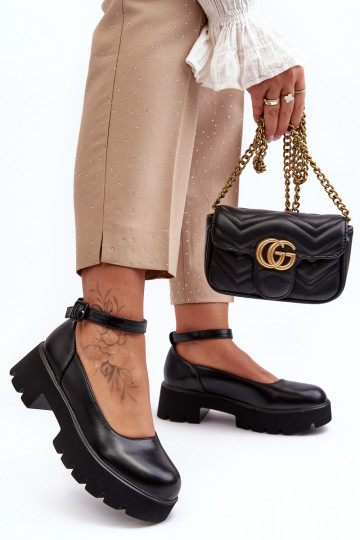 Dámske topánky Zapnuté nízkom opätku s prackami čierna OInena