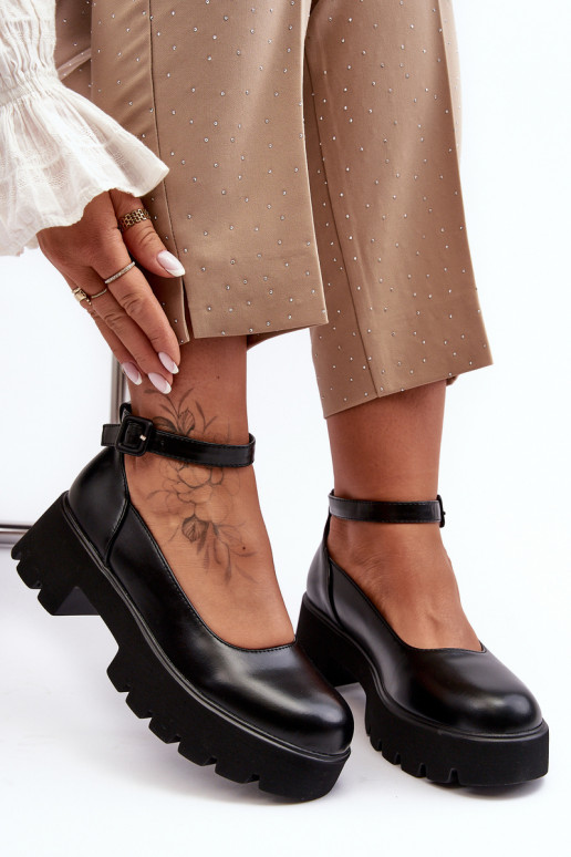 Dámske topánky Zapnuté nízkom opätku s prackami čierna OInena