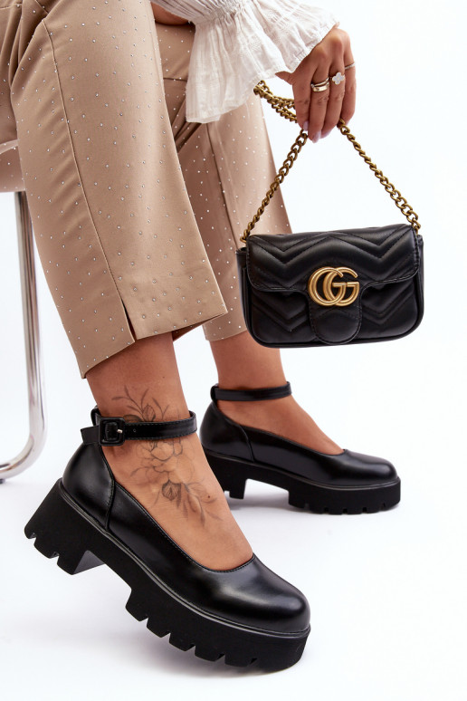 Dámske topánky Zapnuté nízkom opätku s prackami čierna OInena