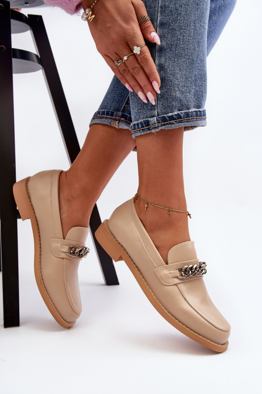 Dámske Eko Kožené Mokasíny s reťazami béžová Nohlies