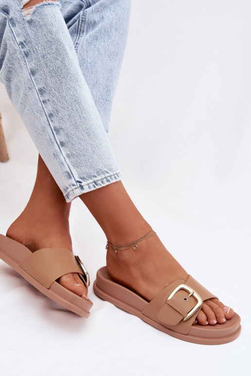 Dámske papuče so zlatými prackami béžová Rosivana