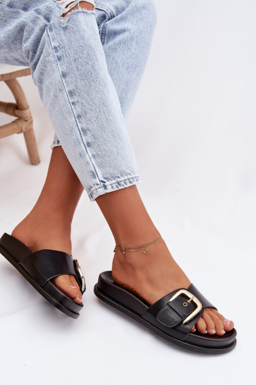 Dámske papuče so zlatými prackami čierna Rosivana