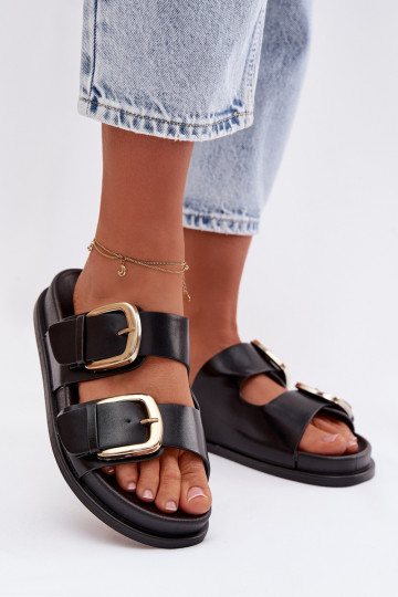 Dámske papuče Eko Kožené Ze zlatej farbymi s prackamimi čierna Tervessa 2