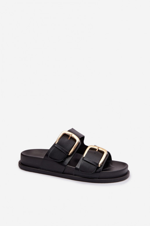 Dámske papuče Eko Kožené Ze zlatej farbymi s prackamimi čierna Tervessa