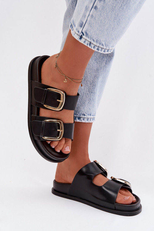 Dámske papuče Eko Kožené Ze zlatej farbymi s prackamimi čierna Tervessa