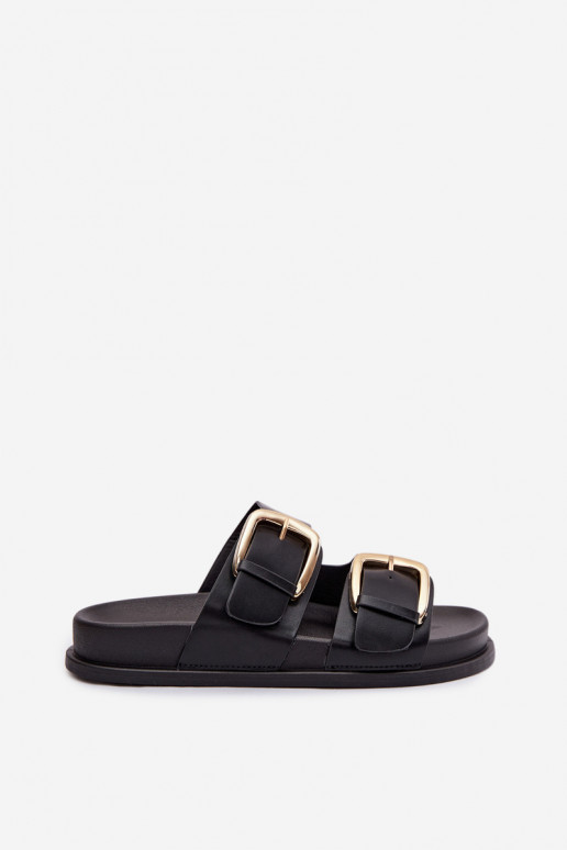 Dámske papuče Eko Kožené Ze zlatej farbymi s prackamimi čierna Tervessa