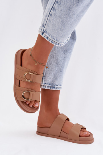 Eko Kožené papuče Dámske S pruhmi béžová Rosinessa