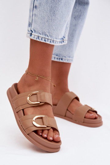 Eko Kožené papuče Dámske S pruhmi béžová Rosinessa 2