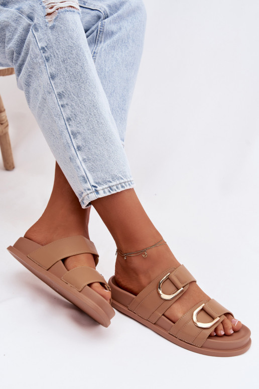 Eko Kožené papuče Dámske S pruhmi béžová Rosinessa