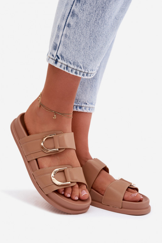 Eko Kožené papuče Dámske S pruhmi béžová Rosinessa