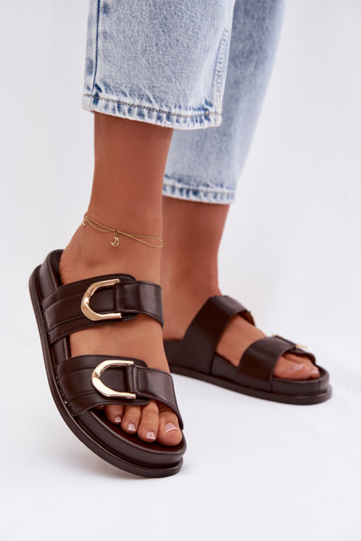 Eko Kožené papuče Dámske S pruhmi CzekoladoIne Rosinessa