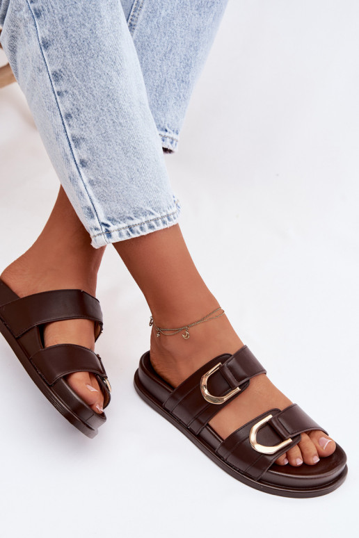 Eko Kožené papuče Dámske S pruhmi CzekoladoIne Rosinessa