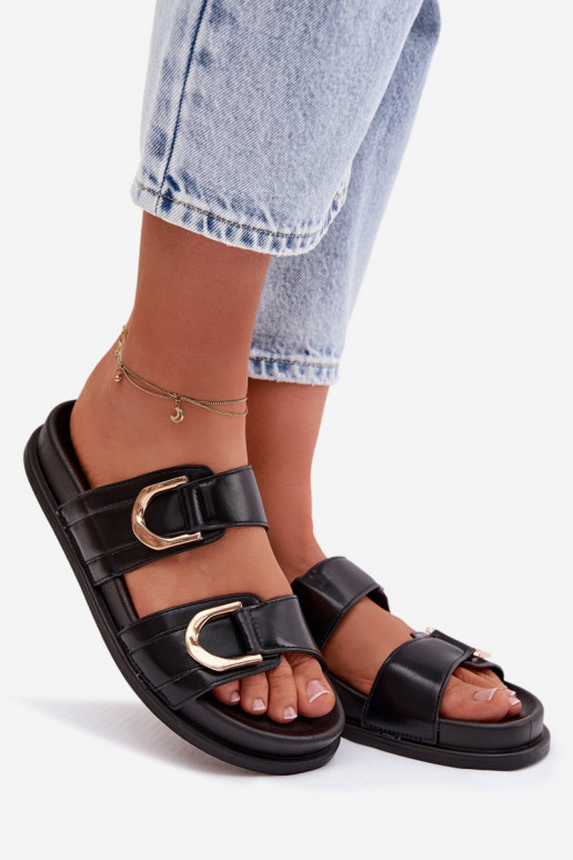 Eko Kožené papuče Dámske S pruhmi čierna Rosinessa