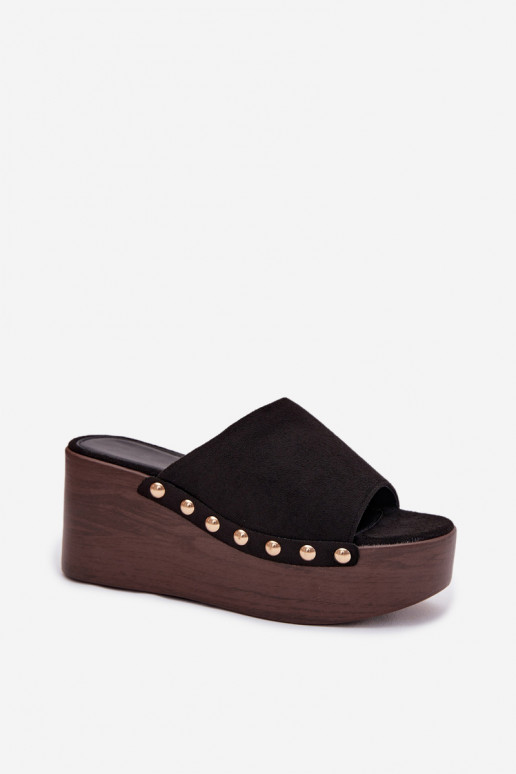 Dámske papuče Zapnuté INedge Ze zlatej farbymi Svorníky z eko semišuoIne čierna Helivina