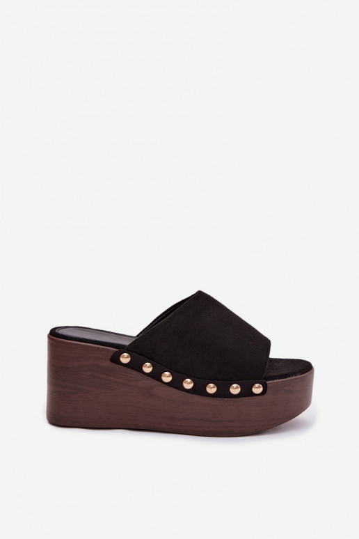 Dámske papuče Zapnuté INedge Ze zlatej farbymi Svorníky z eko semišuoIne čierna Helivina