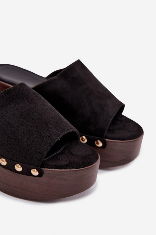 Dámske papuče Zapnuté INedge Ze zlatej farbymi Svorníky z eko semišuoIne čierna Helivina