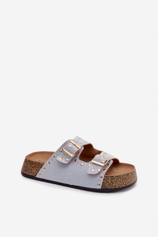 Dámske papuče Ze zlatej farbymi s prackamimi A cvoky svetlo modrá Tervina