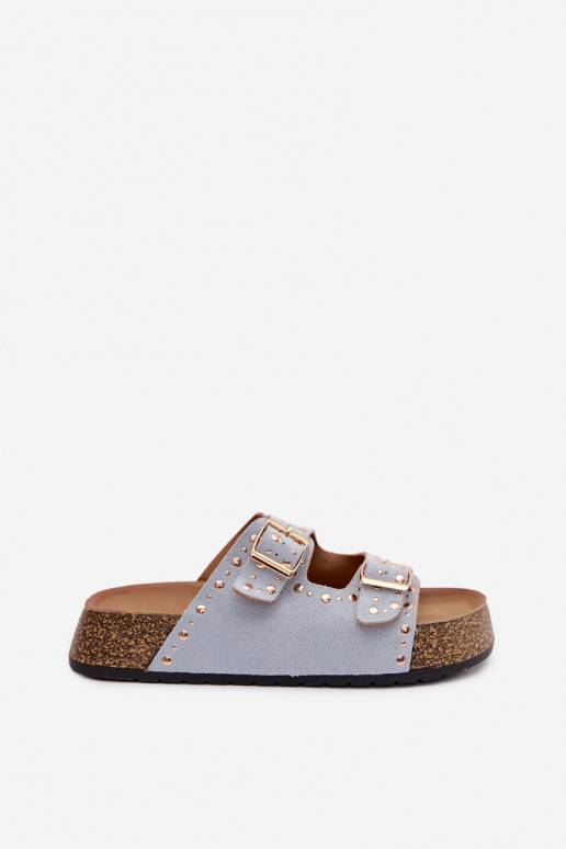 Dámske papuče Ze zlatej farbymi s prackamimi A cvoky svetlo modrá Tervina