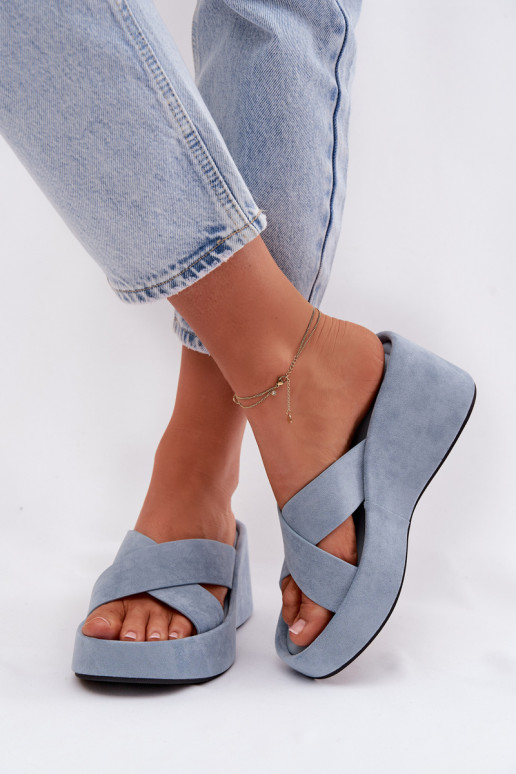 Dámske papuče Zapnuté INedgez eko semišuu Modrá Calorine