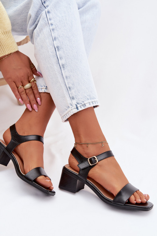 Dámske sandále Eko Kožené Zapnuté Klocku čierna Sabela