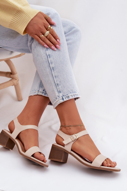 Dámske sandále Eko Kožené Zapnuté Klocku béžová Sabela