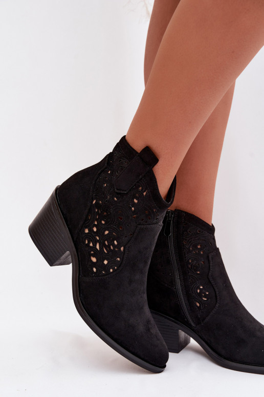 Prelamované čižmy kovbojský štýl Dámske s podpätkami S.Barski HY61-8012 čierna