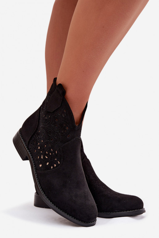 Prelamované čižmy Dámske so širokými podpätkami S.Barski HY61-8026 čierna