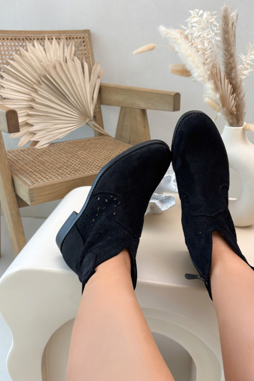 Prelamované čižmy Dámske so širokými podpätkami S.Barski HY61-8026 čierna