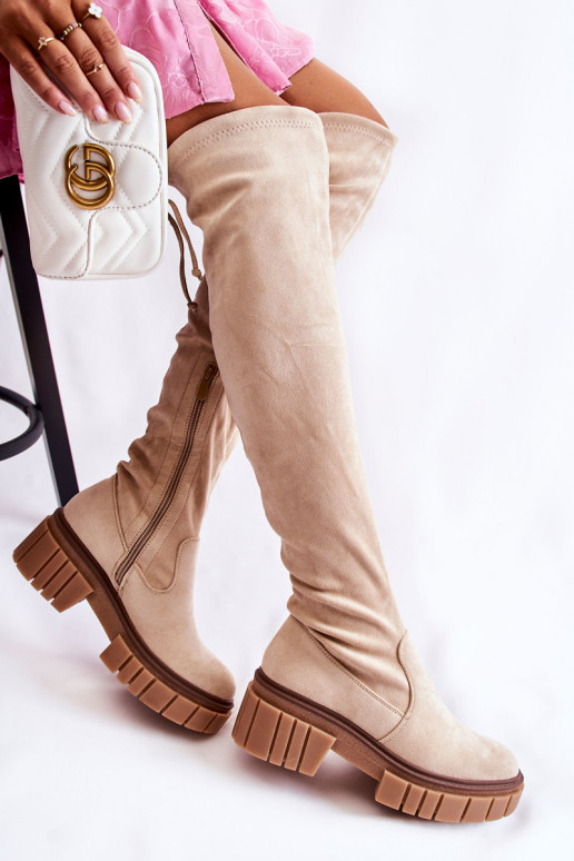 zo semišu Dámske čižmy nad kolenom slonovina Cheera