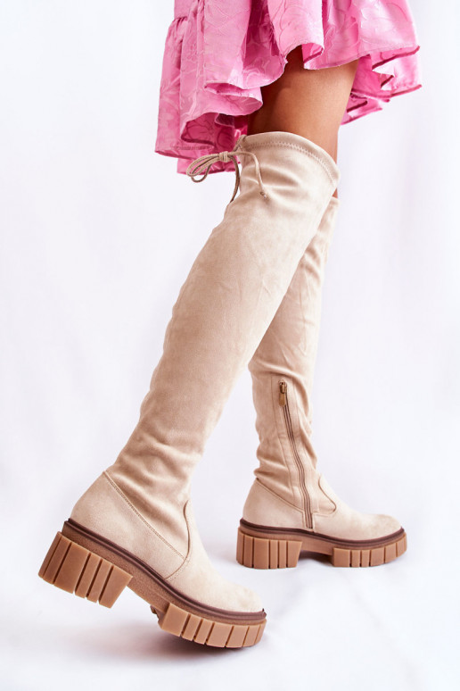 zo semišu Dámske čižmy nad kolenom slonovina Cheera