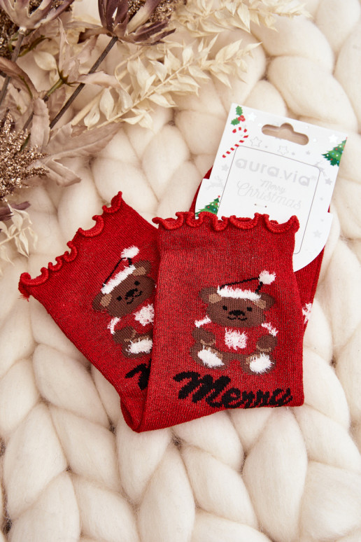 Dámske Lesk Vianoce Skarpety S medveďom červená