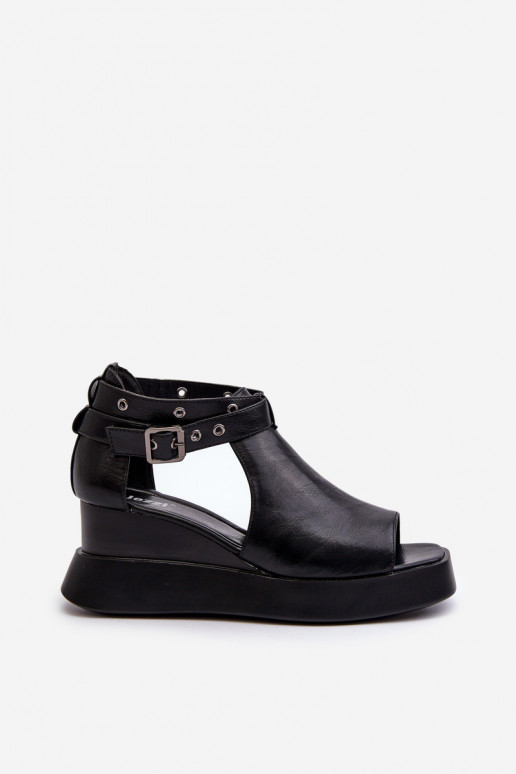 Dámske sandále s platformou I Koturnie z eko kože čierna Hloeli