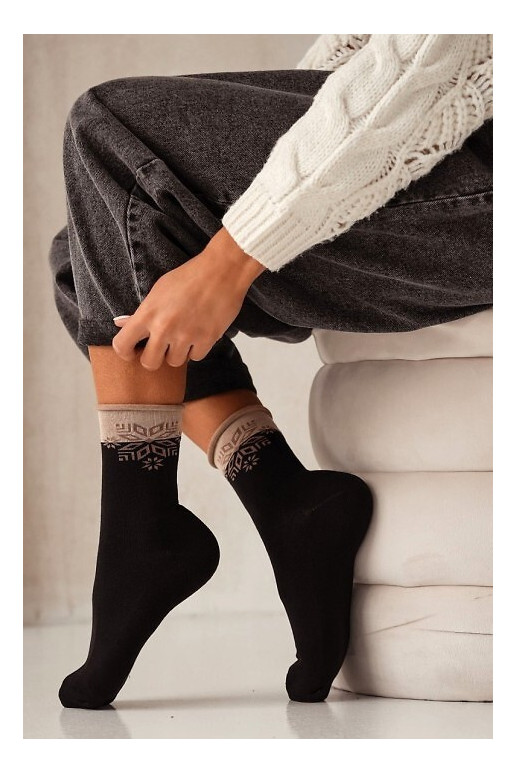 Ponožky Dámske Vianoce Półfrotte UNIQUE Bez tlaku GIniazdka čierna