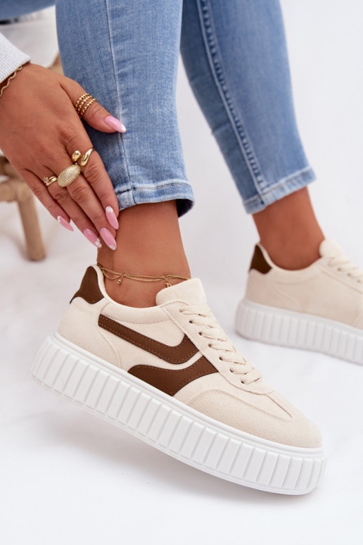 Tenisky model obuvi Dámske s platformouz eko semišuu béžová Cadrina