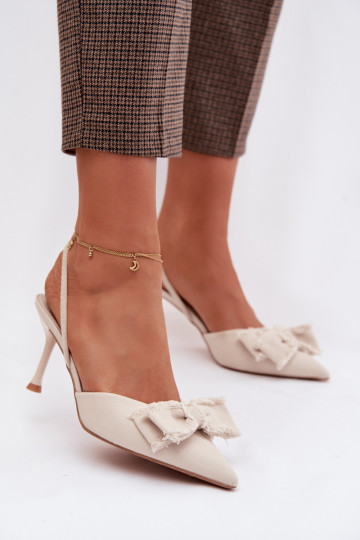 Dámske sandále s tenkými podpätkami so stuhami slonovina Hestia