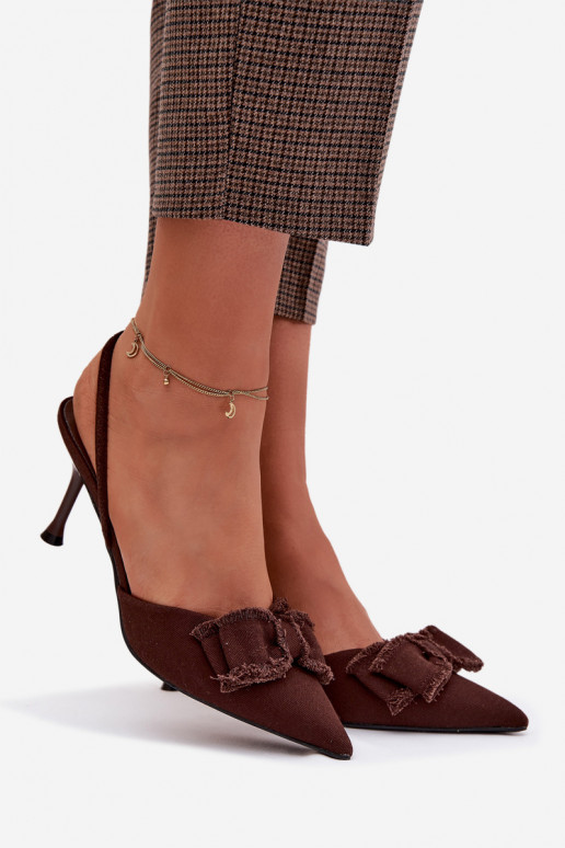Dámske sandále s tenkými podpätkami so stuhami CzekoladoIne Hestia
