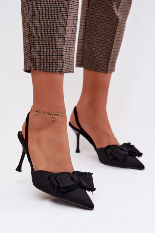 Dámske sandále s tenkými podpätkami so stuhami čierna Hestia
