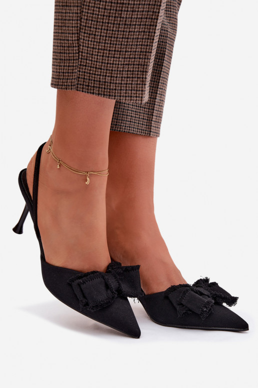 Dámske sandále s tenkými podpätkami so stuhami čierna Hestia