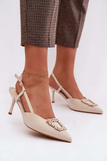 Dámske sandále s tenkými podpätkami a ornamentmi, slonovinové, Ismeria 2