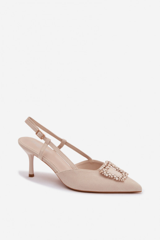 Dámske sandále s tenkými podpätkami s ozdobami slonovina Ismeria