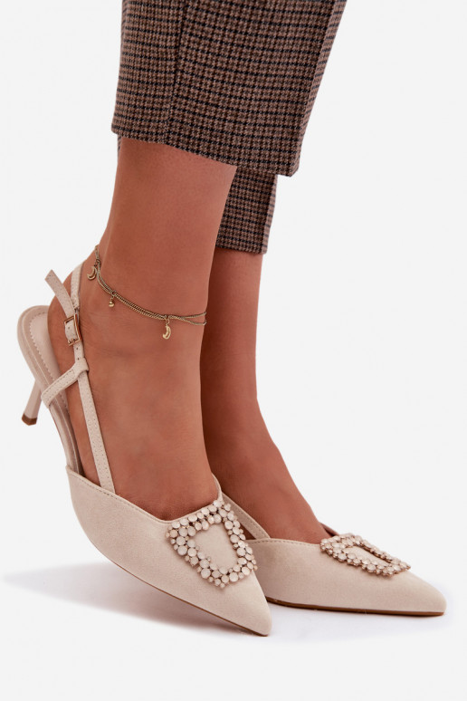 Dámske sandále s tenkými podpätkami s ozdobami slonovina Ismeria