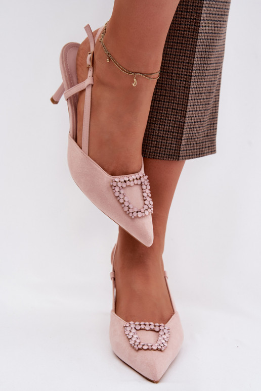 Dámske sandále s tenkými podpätkami s ozdobami Ružová Ismeria