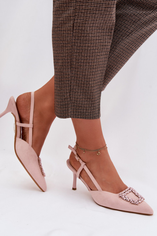 Dámske sandále s tenkými podpätkami s ozdobami Ružová Ismeria