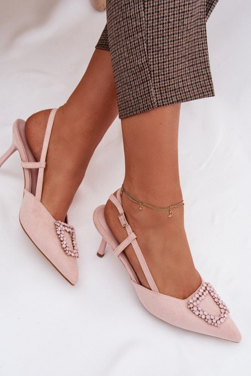 Dámske sandále s tenkými podpätkami s ozdobami Ružová Ismeria