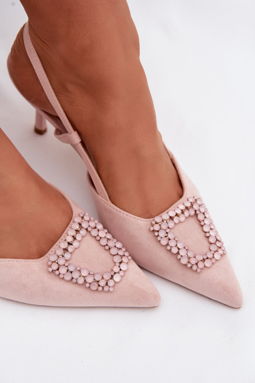 Dámske sandále s tenkými podpätkami s ozdobami Ružová Ismeria